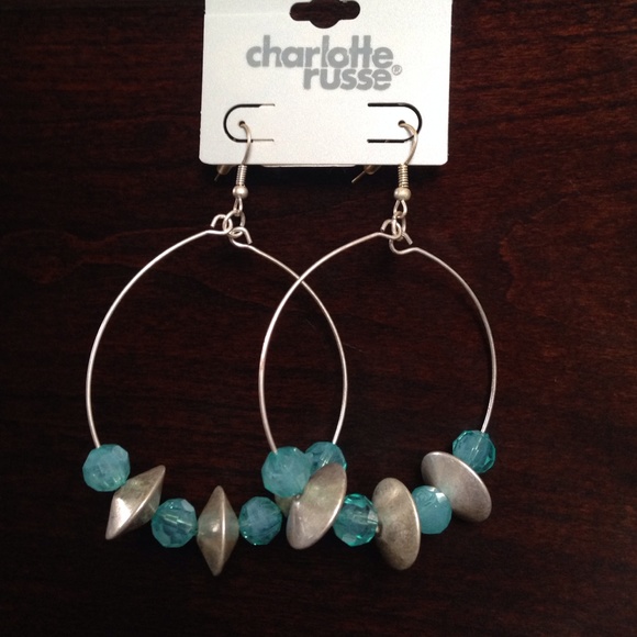 Silver and teal hoop earrings