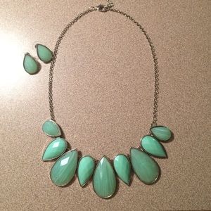 Mint green statement necklace with earrings
