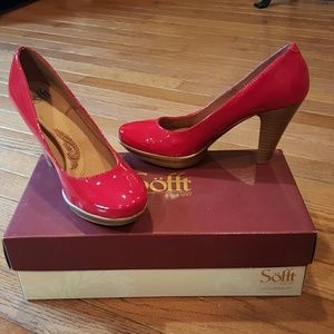 Sofft red patent platform heels