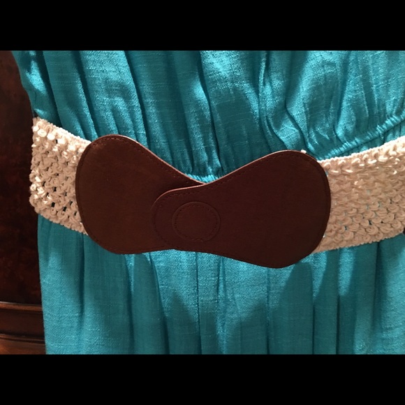 Turquoise floor length sundress with belt - Picture 2 of 4
