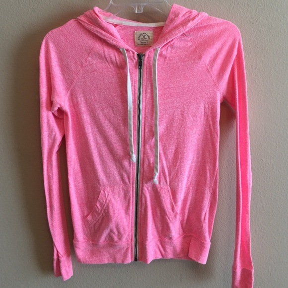 American Eagle Hot Pink Heathered Zip Up Hoodie