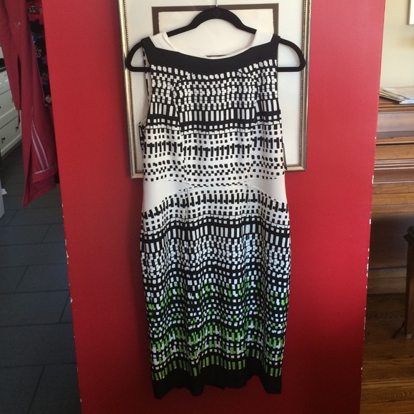 Nine West black, off white, green dress.
