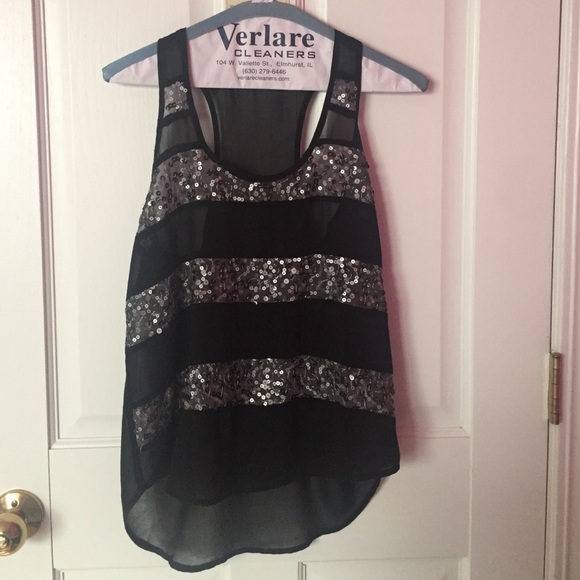 Lush Black tank w/grey sequin stripes