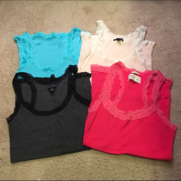4 ribbed with lace trim tank tops.