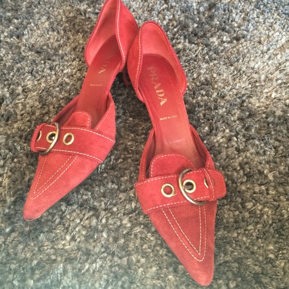 SALE TODAY ONLY!!! Prada red buckle heels.
