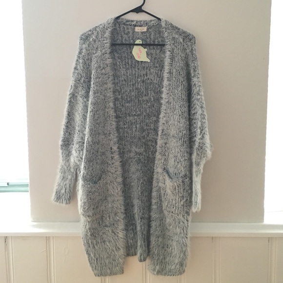 Tea & cup light grey furry sweater
