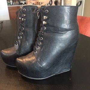 Black wedge booties