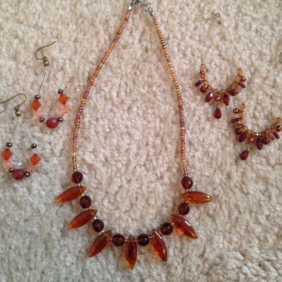 3 piece set-brown beaded necklace with earrings-2