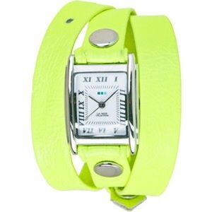 La Mer bright neon green leather wrap watch