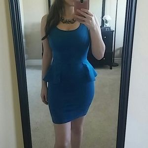 Blue Bodycon Lace Peplum Dress