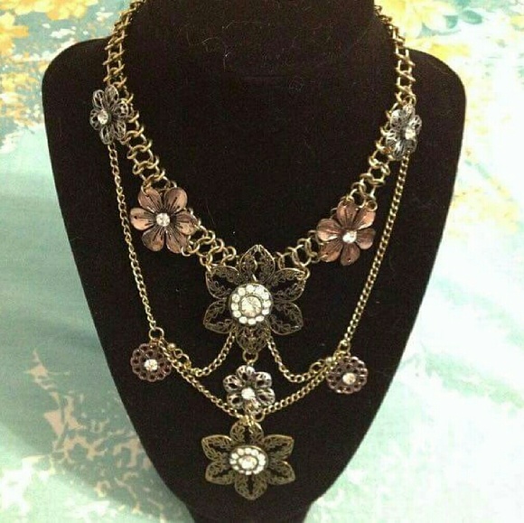 Handmade steampunk boho flower choker necklace