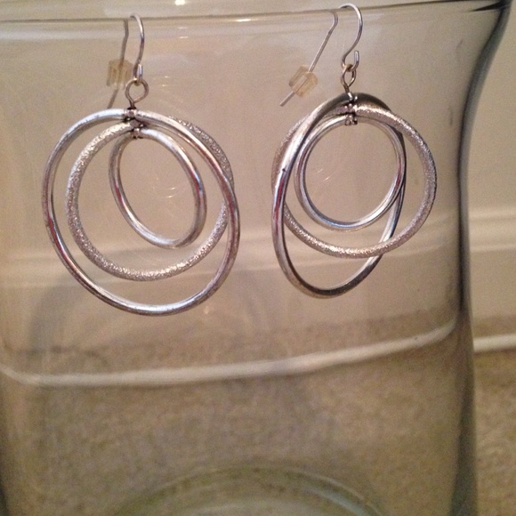 Layered silver loop earrings. - Picture 2 of 2