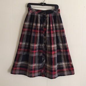 Vintage Plaid Midi Button Down Skirt.