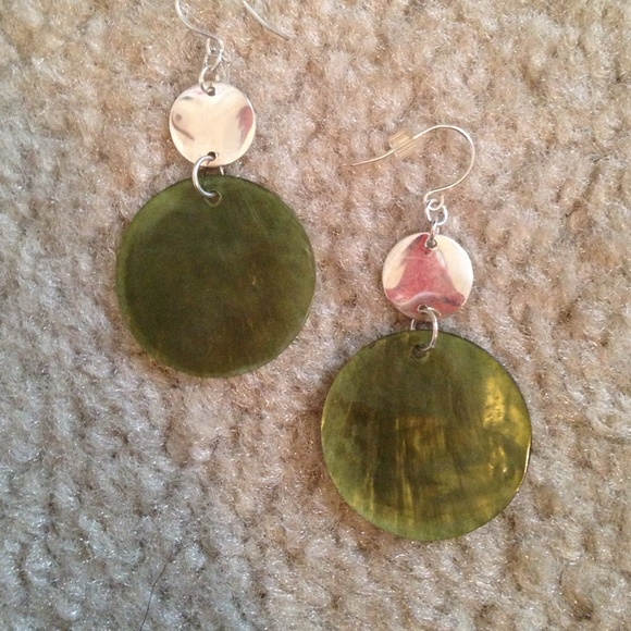Silver and green earrings