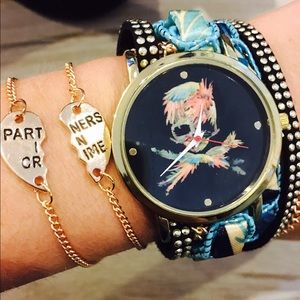 Feathers and Skulls WRAP BRACELET WATCH- new