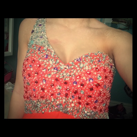 Orange/red , jeweled prom dress