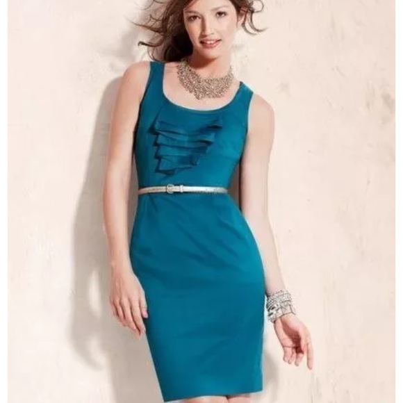 Ann Taylor green sateen ruffle front sleeveleless