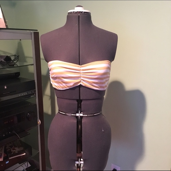 Yellow striped bandeau with lace