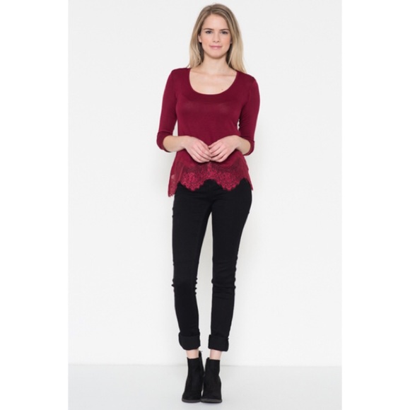 Burgundy Lace Hem Top - Picture 2 of 2