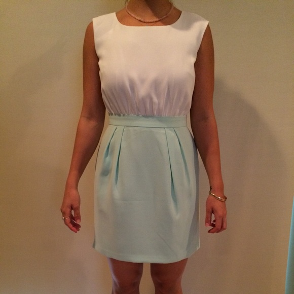 Loft Petites white and mint green dress