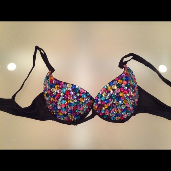 Hand glued jeweled bra