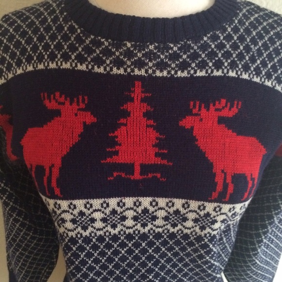 Vintage 40s Wool Reindeer Snowflake Sweater Top - Picture 2 of 4