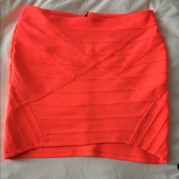 Sexy tight neon orange mini skirt