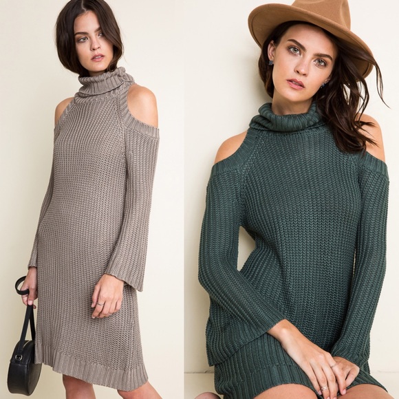 "Dyed Carnations" Knitted Turtleneck Sweater Dress - Picture 4 of 4