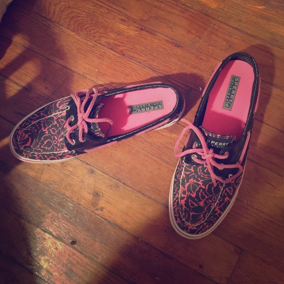 Hot Pink And Black Sperry Top-Siders Size 8.5