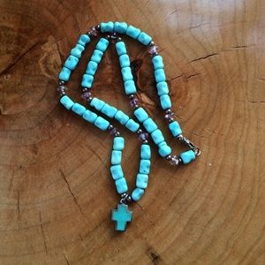 Teal cross necklace