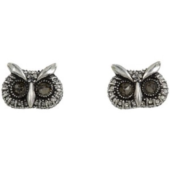 Fossil Owl Silver Sparkle Stud Earrings
