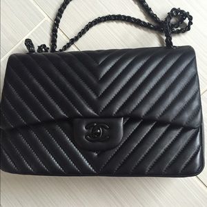 Leather Black chevron handbag