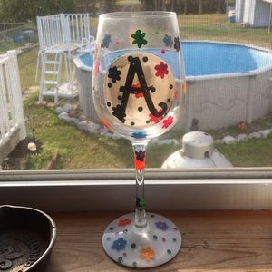 Hand painted initial wine glass