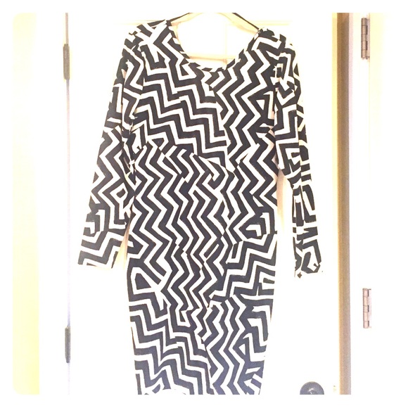 H & M midi black and white print dress