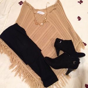 Beige Cable knit light weight poncho