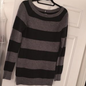 Black and grey long length stripped sweater