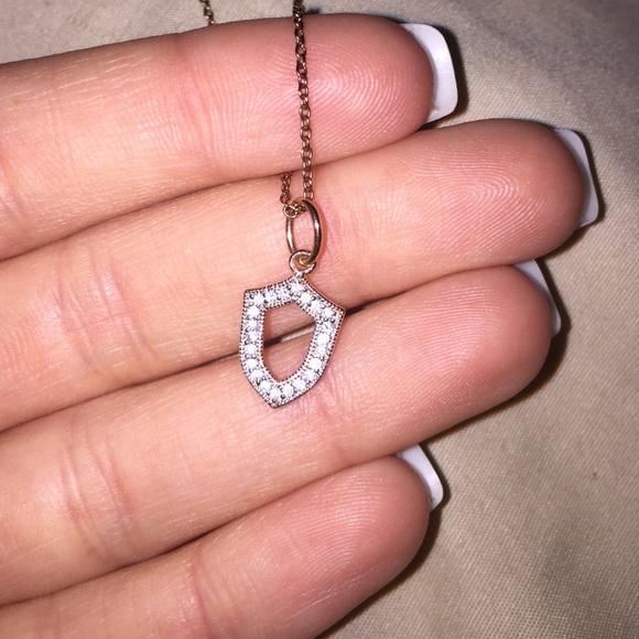 Rose gold Origami Shield necklace.