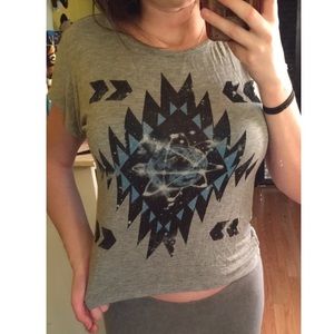 Grey and blue galaxy top
