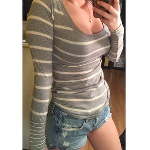 Grey and White striped long sleeve