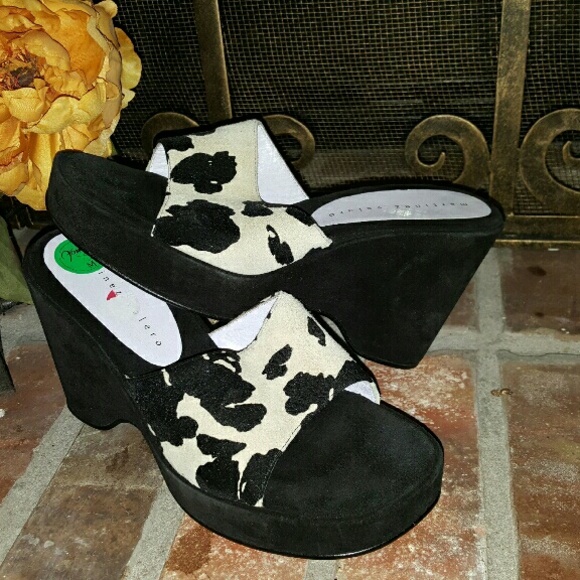 Cow Print Suede Wege Sandal