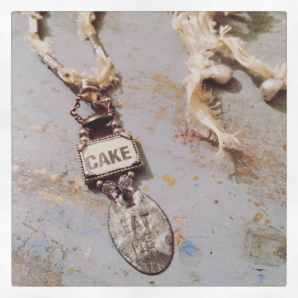 Assemblage necklace Handmade EAT CAKE ANTOINETTE