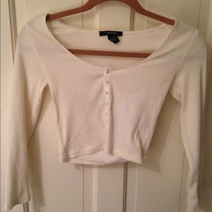 White button up Ribbed Crop Top