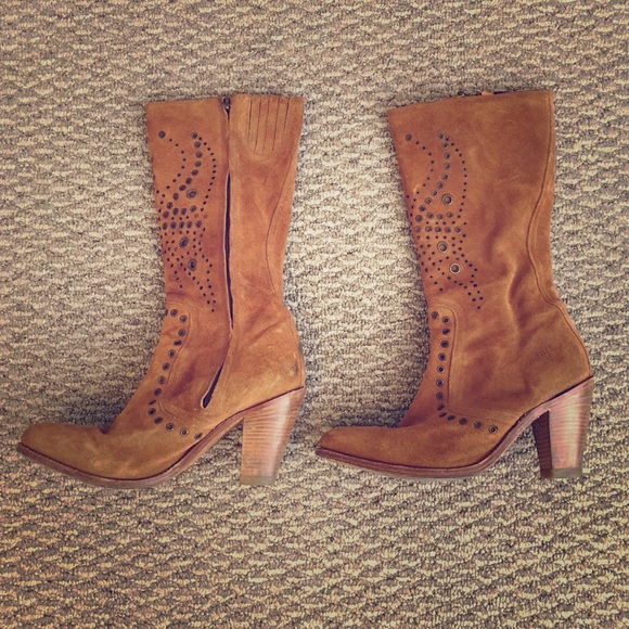 Frye Tan Grommeted Cowboy Boots