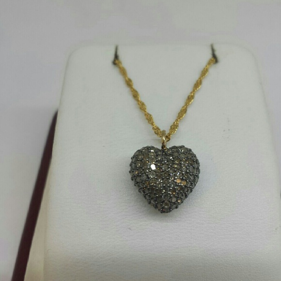 Black diamond puffed heart necklace.