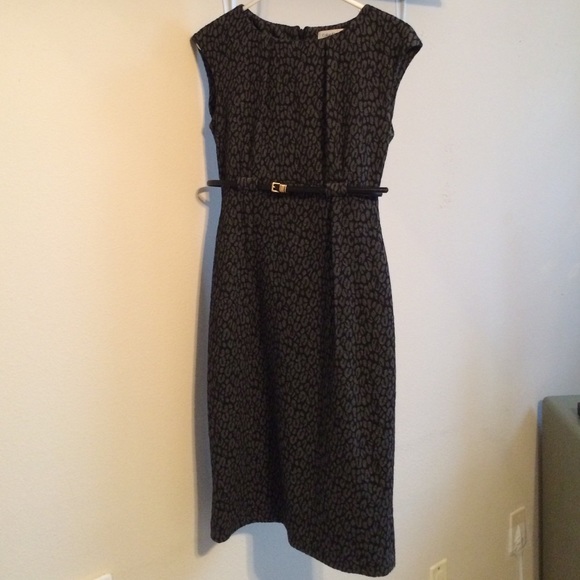 Gray Animal Print Cap Sleeve Ponte Sheath Dress!