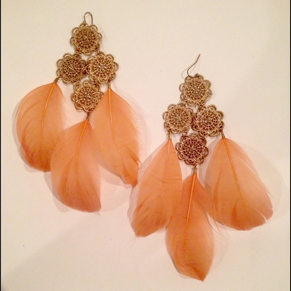 Peach Feather Earrings