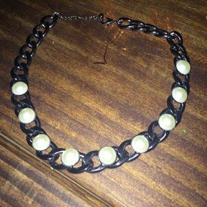 SOLD Pearl/silver chain necklace.