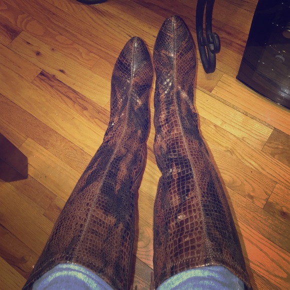 Faux snake print heeled boots