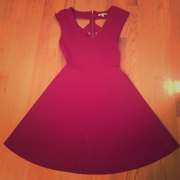Deep red skater skirt dress with cut out back