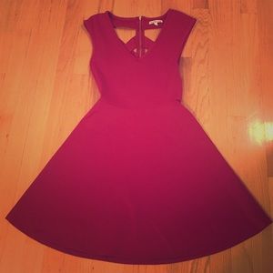 Deep red skater skirt dress with cut out back